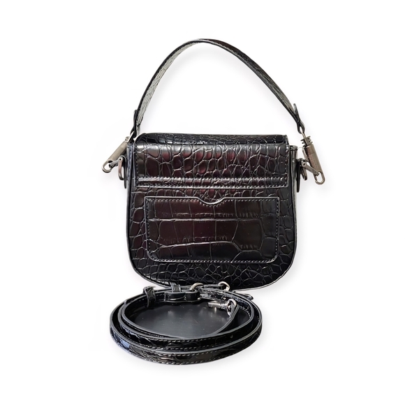 Zara Black Croc-Pattern Crossbody Bag - Picture 2 of 8
